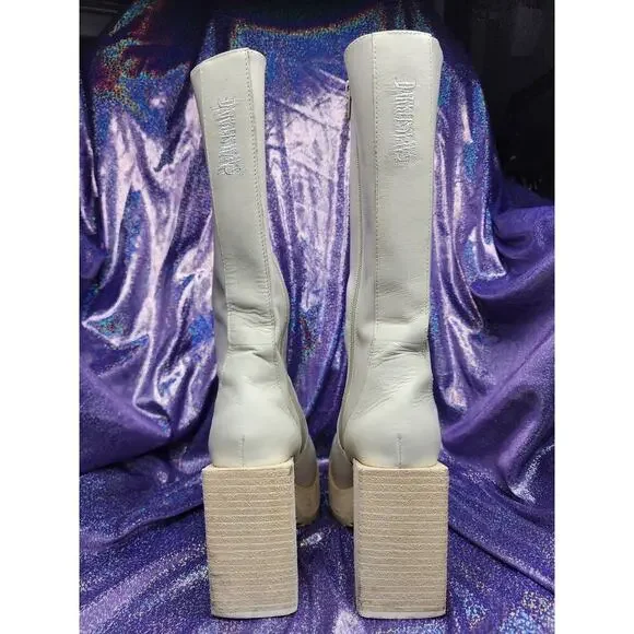Darker Wavs Dolls Kill Cream Off White Platform Square Toe Zip Up Boots Sz 5 - Picture 5 of 8